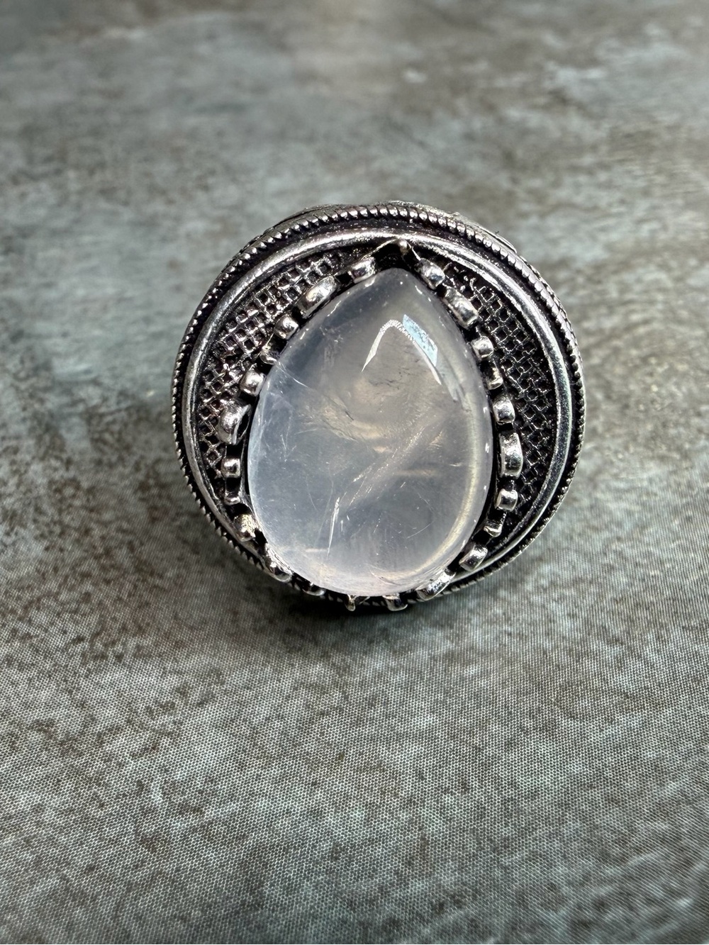 Rose Quartz Stone Silver 925 Overlay Ring Size 9 Vintage Style Bohemian